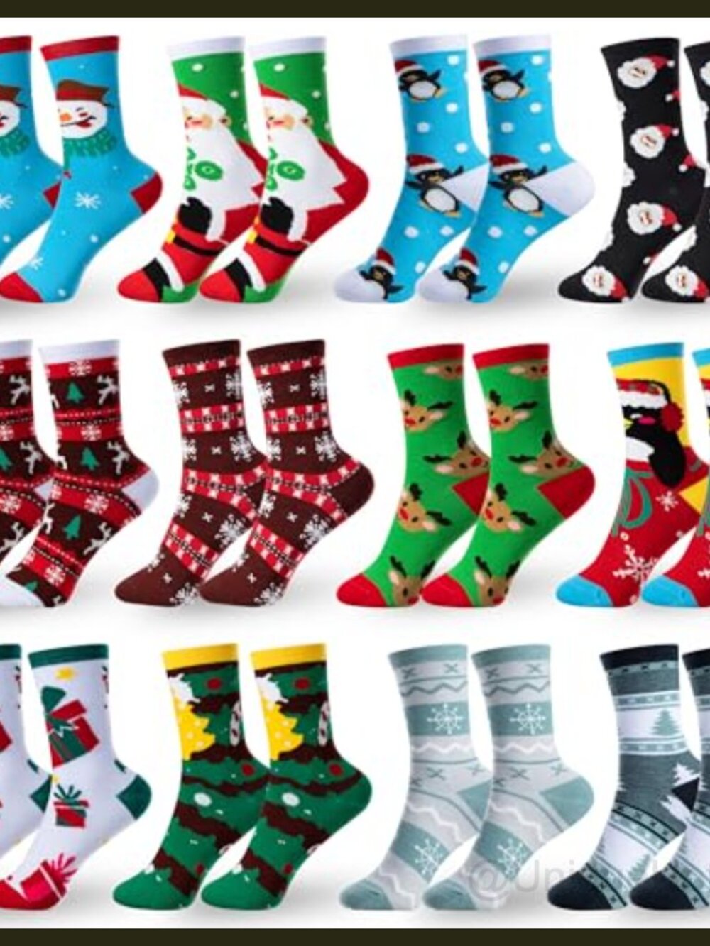 12 Pairs Christmas Crew Socks Polyester Spandex Fun Holiday Gift